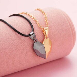 Heart Magnet Necklace Set for Couple - Gold w/ Black,‎ Great Gift, Anniversary